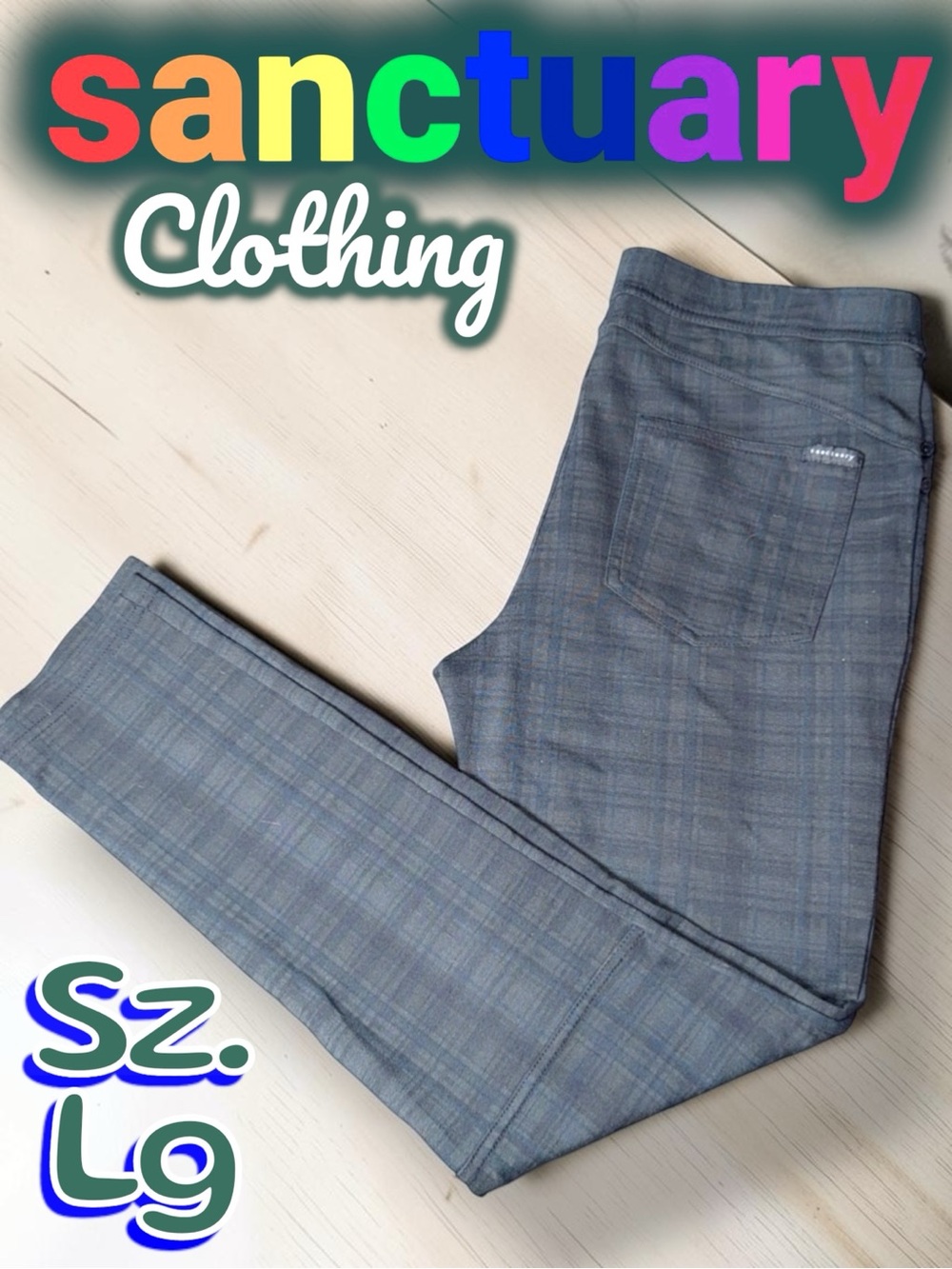 EUC Sanctuary Plaid Runway Leggings Green And Navy Sz. Lg